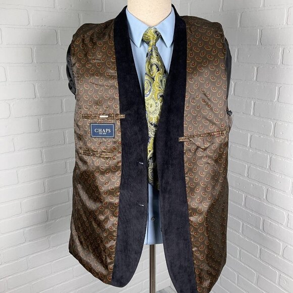 Chaps Blazer Men 44R Black Corduroy Classic Retro Academia Jacket Stretch Poly - Picture 6 of 14